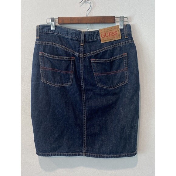 Vtg Y2K GUESS JEANS Denim Skirt Women's Sz 29 Blue Pencil Front Slit High Waist - Picture 8 of 9
